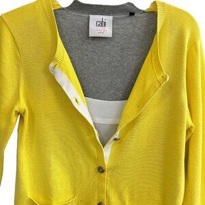 Cabi Womens Belle Cardigan Sweater Small Yellow Gray Colorblock Lace Hem Pockets